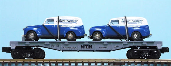 MTH O Gauge Model Trains 30-7647 MTH Auto Transport Flatcar w/Ertl '50 Panel Trucks: Moving Co.