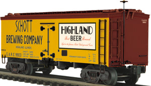 MTH O Gauge Model Trains 20-94363 Schott Brewing 36' Wood-sided Refrigerated Car