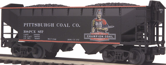 MTH O Gauge Model Trains 20-97517 Pittsburgh/Champion Coal 2-Bay Offset Hopper w/Load