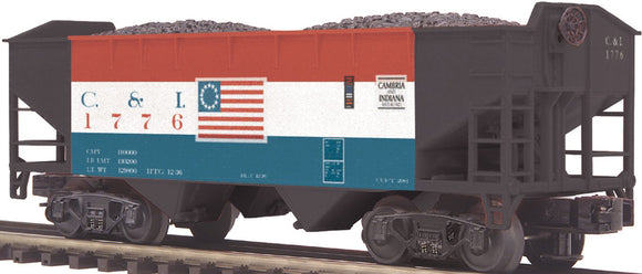 MTH O Gauge Model Trains 20-97543 Cambria & Indiana 2-Bay Offset Hopper w/Coal