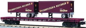 MTH O Gauge Model Trains 20-98104 PRR Flatcar w/20' PRR Trailers