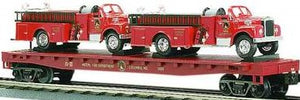 MTH O Gauge Model Trains 20-98114 MTH Flatcar w/2 Red Firetrucks
