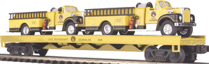 MTH O Gauge Model Trains 20-98159 MTH Transport Co. Flatcar w/2 Yellow Firetrucks