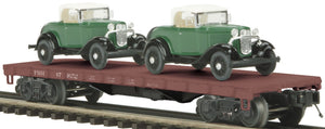 MTH O Gauge Model Trains 20-98449 PRR 50-Ton 41' Wood Flat w/2 '32 Ford Roadsters