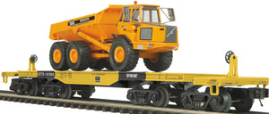 MTH O Gauge Model Trains 20-98499 TTUX 47' Heavy Duty Flatcar w/Volvo A25C Articulated Hauler