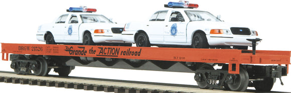 MTH O Gauge Model Trains 20-98546 Denver Rio Grande Flat Car w/2 Ford Police Cars