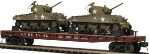 MTH O Gauge Model Trains 20-98639 Santa Fe Flatcar w/Sherman Tanks