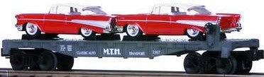 MTH O Gauge Model Trains 30-7610 MTH Lines Semi-Scale Flatcar w/ERTL '57 Chevys