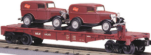 MTH O Gauge Model Trains 30-8303 Milwaukee Road Die-Cast Flatcar w/Ertl '32 Vans