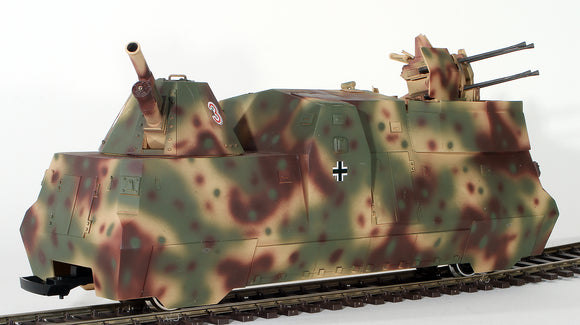 G-Gauge Model Trains- G Panzer #220503 German Armored Panzer Train Flak Wagon Rail Car with 2cm Vierling Flak - Summer Camo