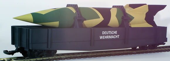 G-Gauge Model Trains- G Panzer #225040 German Four Axle V2 Rocket Transport Car Rail Car - Grey Livery