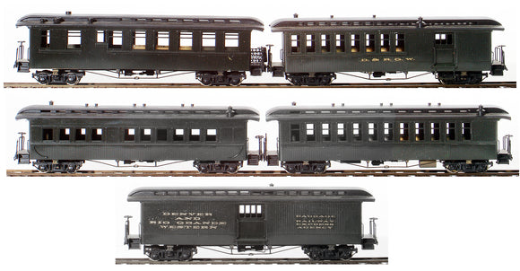 HOn3 Brass Model Train - PFM Pacific Fast Mail Denver & Rio Grande Western 5-Car Passenger Car Set - Custom Painted