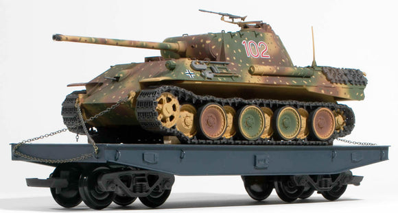 German WWII Panther Ambush Camo loaded on a 4 axle DRB flat car